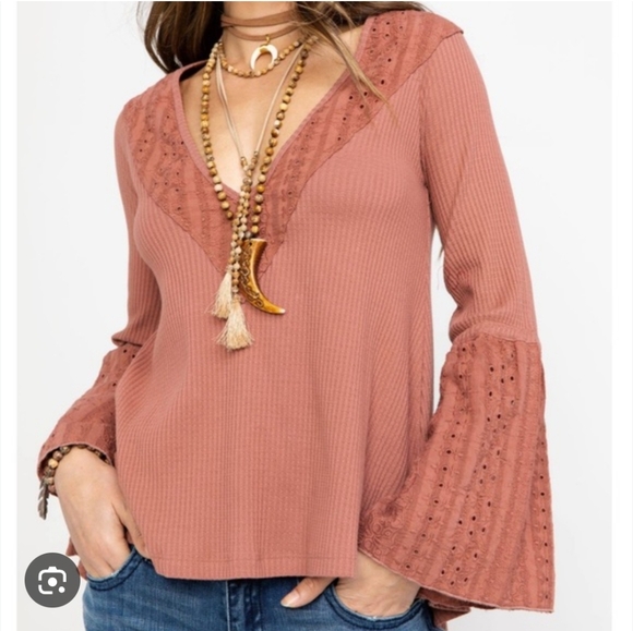 Free People Women's Boho Bell Sleeve Top - Rust - Picture 1 of 2